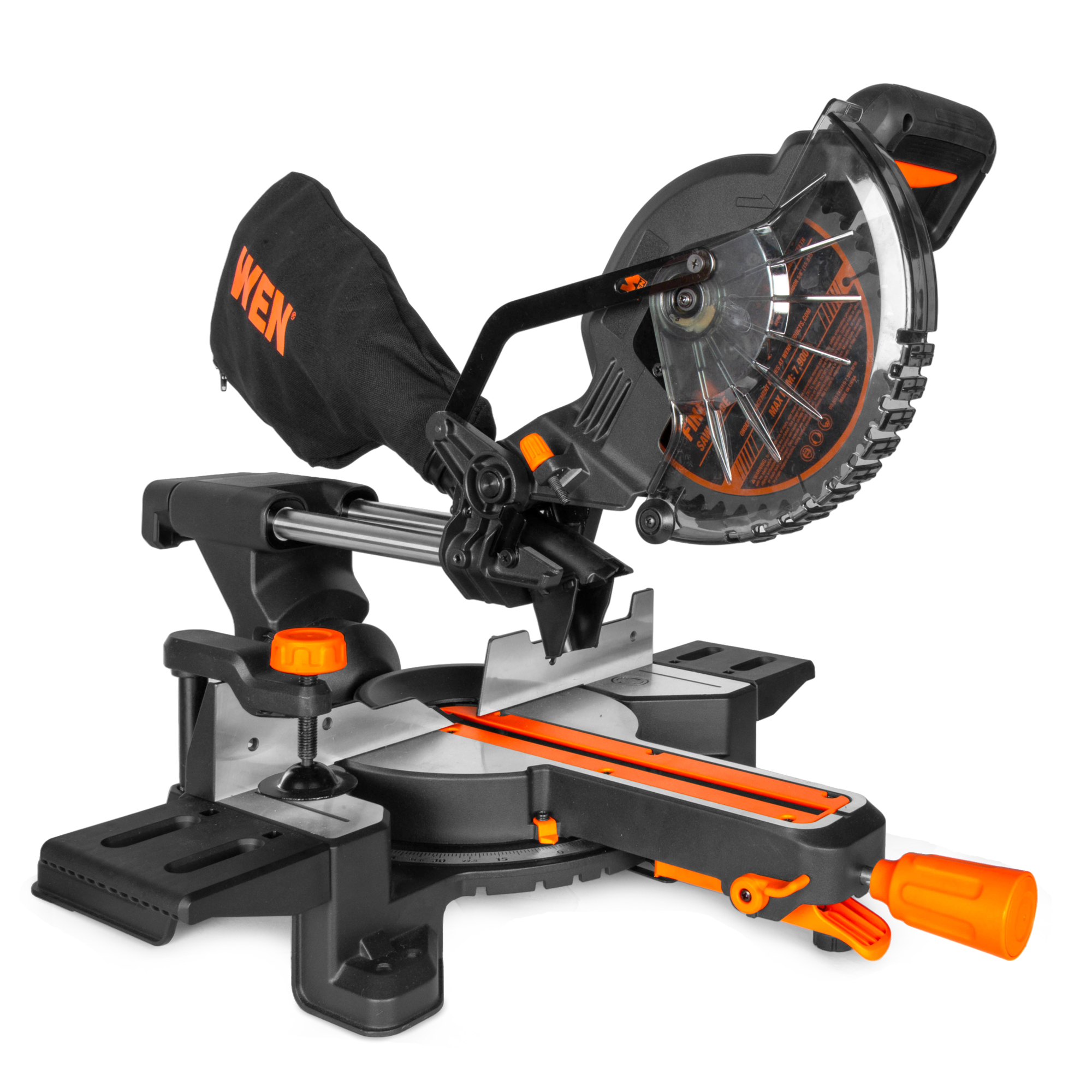WEN 20672 20V Max 7.25-Inch Cordless Sliding Miter Saw, Single Bevel and Brushless with LED Cutline Guide, 4.0Ah Lithium-Ion Battery and Charger